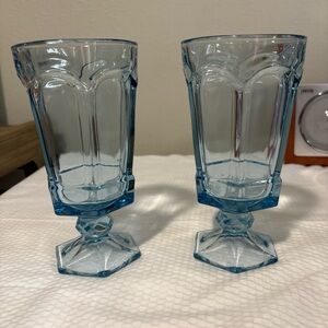 Fostoria VIRGINIA 7" Light Blue Iced Tea Footed Glass Goblet Set Of 2